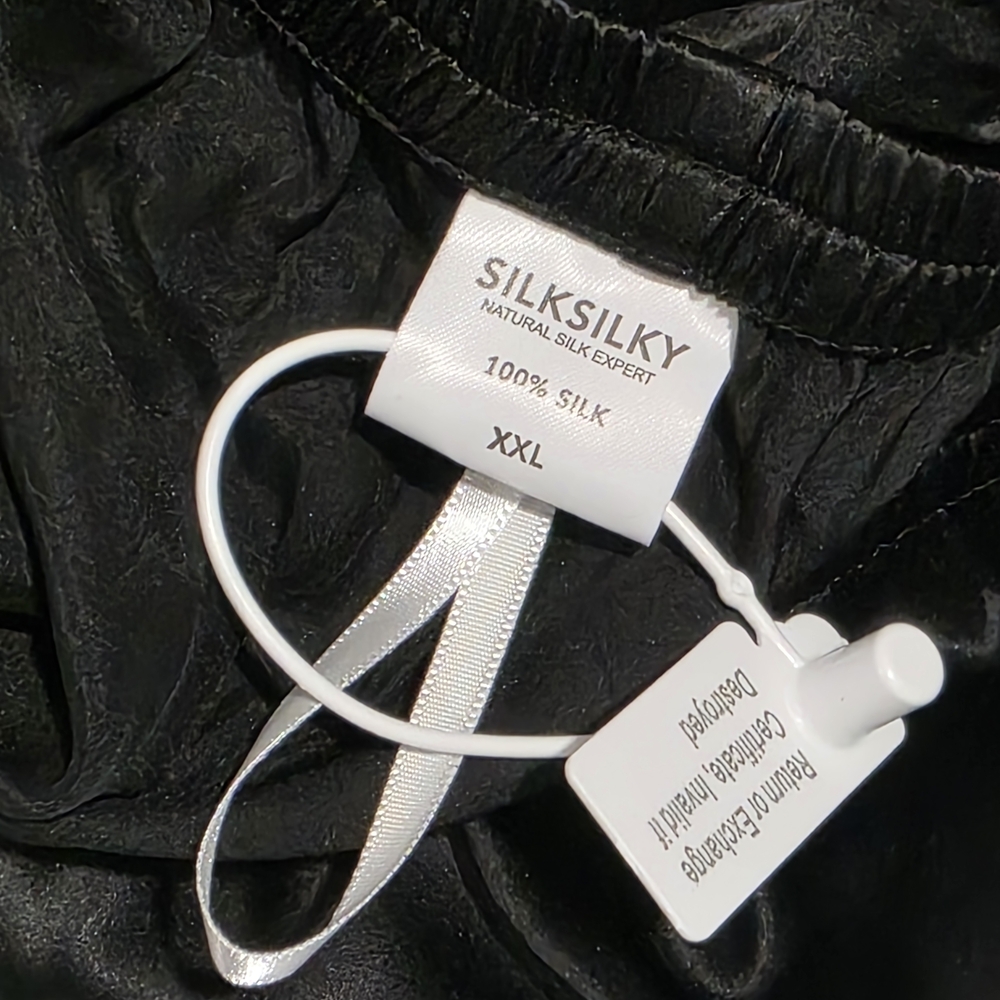 NWT Amazing Women's Black 100% Mulberry Silk  Pajama with White Piping, Size XXL - Picture 7 of 16